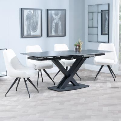 Arctic Black Ceramic Swivel Top Extending Dining Set Arctic Cream Velvet Fabric Swivel Dining Chair