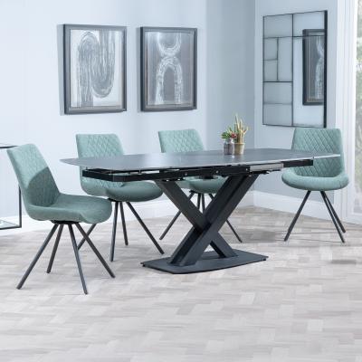 Arctic Black Ceramic Swivel Top Extending Dining Set Boden Green Fabric Swivel Dining Chair