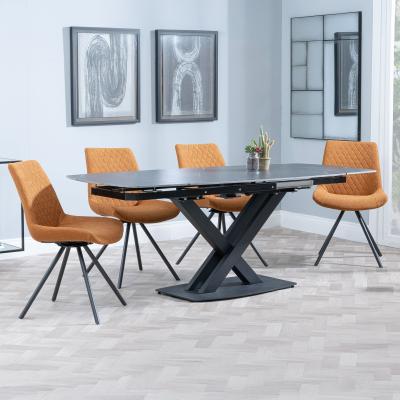 Arctic Black Ceramic Swivel Top Extending Dining Set Boden Orange Fabric Swivel Dining Chair