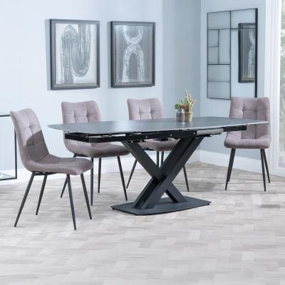 Arctic Black Ceramic Swivel Top Extending Dining Set Corona Camel Fabric Dining Chair