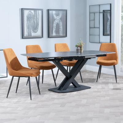 Arctic Black Ceramic Swivel Top Extending Dining Set Darwin Orange Fabric Dining Chair