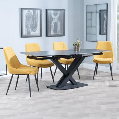 Arctic Black Ceramic Swivel Top Extending Dining Set Darwin Yellow Fabric Dining Chair