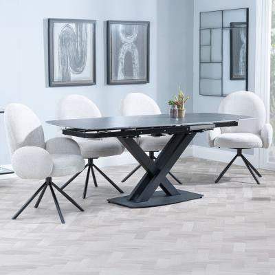 Arctic Black Ceramic Swivel Top Extending Dining Set Theo Grey Fabric Swivel Dining Chair