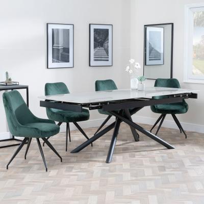 Apollo Grey Ceramic Extending Dining Set Arctic Green Velvet Fabric Swivel Dining Chair