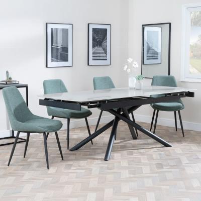 Apollo Grey Ceramic Extending Dining Set Darwin Green Fabric Dining Chair