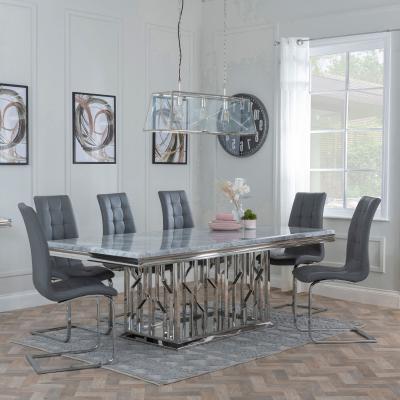 Vortex Grey Marble And Chrome Dining Set Jamison Grey Faux Leather Dining Chair