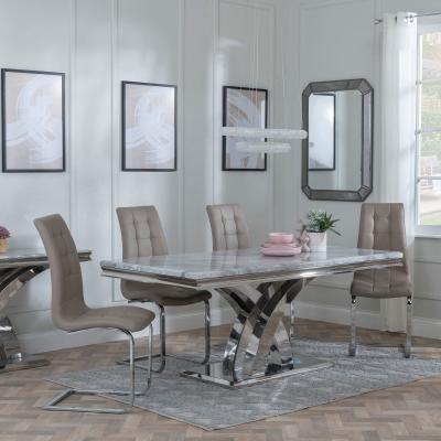 Lisbon Grey Marble And Chrome Dining Set Jamison Beige Faux Leather Dining Chair