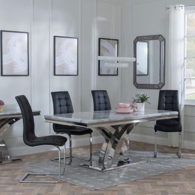 Lisbon Grey Marble And Chrome Dining Set Jamison Black Faux Leather Dining Chair