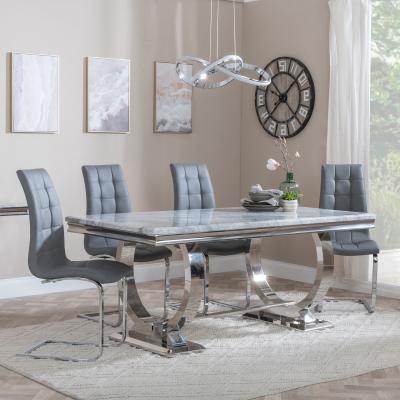 Glacier Grey Marble And Chrome Dining Set Jamison Grey Faux Leather Dining Chair