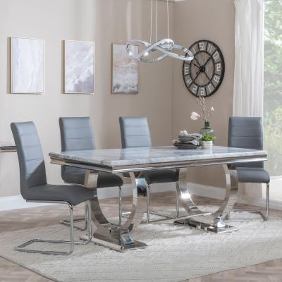 Glacier Grey Marble And Chrome Dining Set Roma Grey Faux Leather Dining Chair