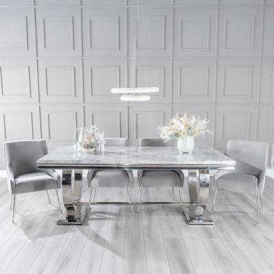 Product photograph of Glacier Grey Marble And Chrome Dining Set - Giovanni Light Grey Fabric Dining Chair from Choice Furniture Superstore