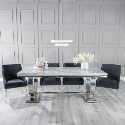 Product photograph of Glacier Grey Marble And Chrome Dining Set - Giovanni Black Fabric Dining Chair from Choice Furniture Superstore