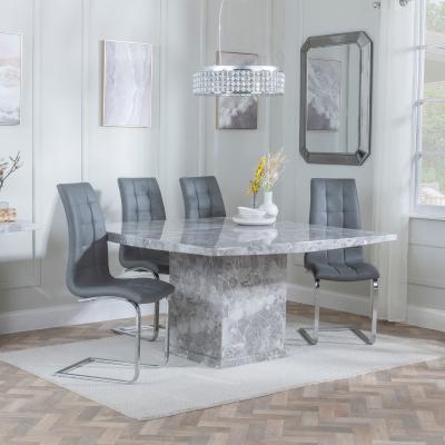 Turin Square Grey Marble Dining Set Jamison Grey Faux Leather Dining Chair