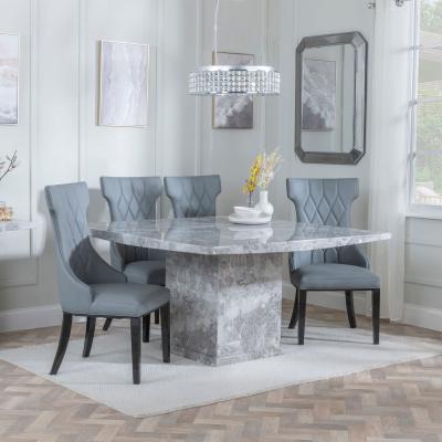 Turin Square Grey Marble Dining Set Mimi Grey Leather Dining Chair