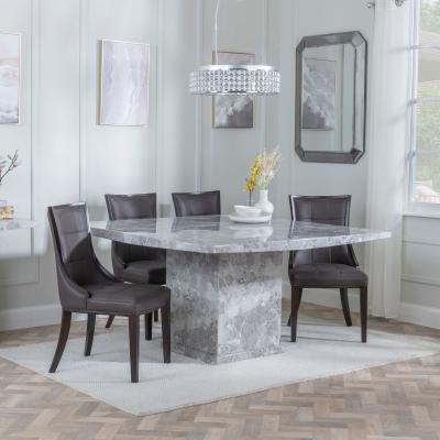 Turin Square Grey Marble Dining Set Paris Brown Leather Dining Chair With Brown Legs