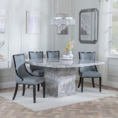 Turin Square Grey Marble Dining Set Paris Grey Leather Dining Chair With Black Legs