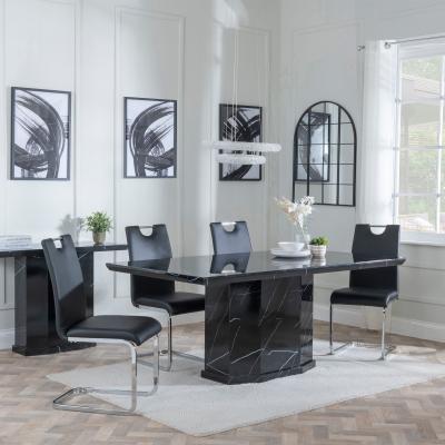 Naples Black Marble Dining Set Bianco Black Faux Leather Dining Chair