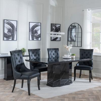 Naples Black Marble Dining Set Carmela Black Leather Dining Chair