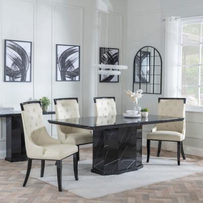 Naples Black Marble Dining Set Carmela Cream Leather Dining Chair