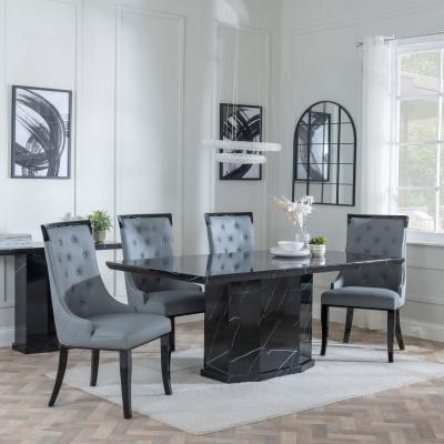 Naples Black Marble Dining Set Carmela Grey Leather Dining Chair