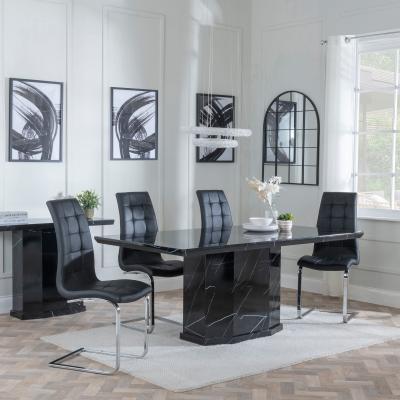 Naples Black Marble Dining Set Jamison Black Faux Leather Dining Chair