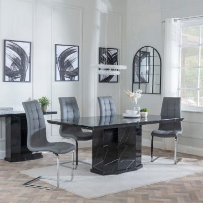 Naples Black Marble Dining Set Jamison Grey Faux Leather Dining Chair