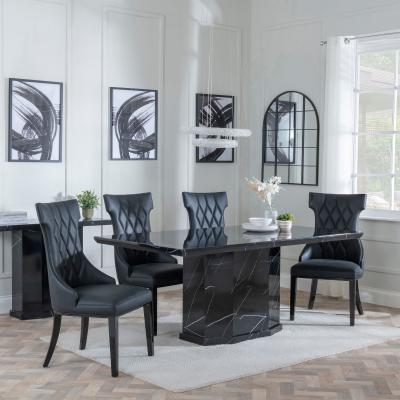 Naples Black Marble Dining Set Mimi Black Leather Dining Chair