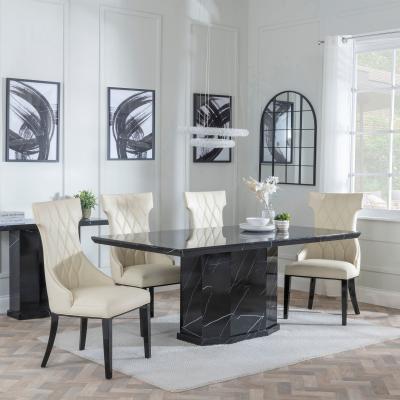 Naples Black Marble Dining Set Mimi Cream Leather Dining Chair