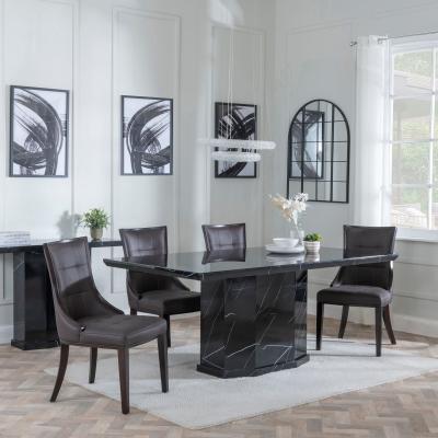 Naples Black Marble Dining Set Paris Brown Leather Dining Chair With Brown Legs