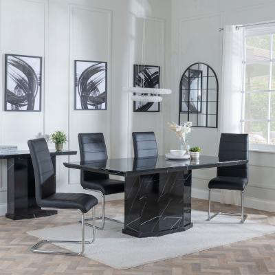 Naples Black Marble Dining Set Roma Black Faux Leather Dining Chair