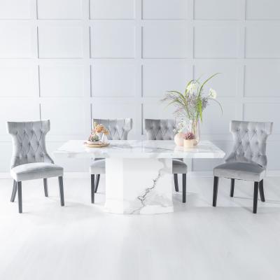 Product photograph of Naples White Marble Dining Set - Courtney Light Grey Fabric Dining Chair from Choice Furniture Superstore