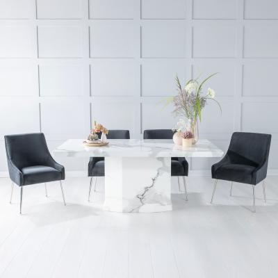 Product photograph of Naples White Marble Dining Set - Giovanni Black Fabric Dining Chair from Choice Furniture Superstore