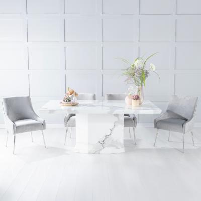 Product photograph of Naples White Marble Dining Set - Giovanni Light Grey Fabric Dining Chair from Choice Furniture Superstore