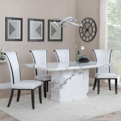 Naples White Marble Dining Set Cadiz White Leather Dining Chair