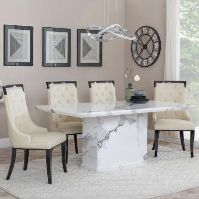 Naples White Marble Dining Set Carmela Cream Leather Dining Chair