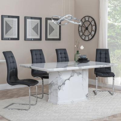 Naples White Marble Dining Set Jamison Black Faux Leather Dining Chair