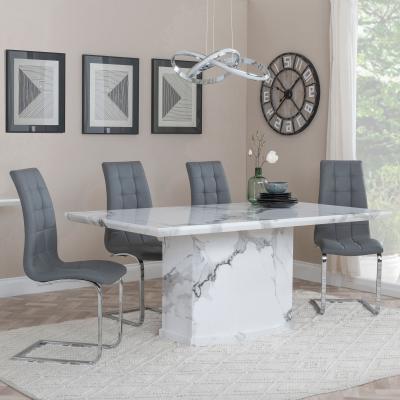 Naples White Marble Dining Set Jamison Grey Faux Leather Dining Chair