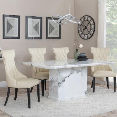 Naples White Marble Dining Set Mimi Cream Leather Dining Chair