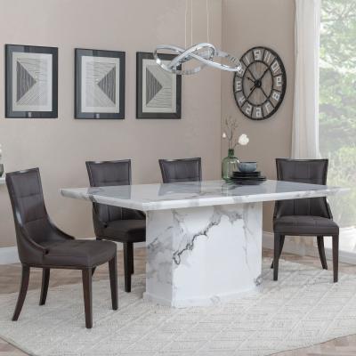 Naples White Marble Dining Set Paris Brown Leather Dining Chair With Brown Legs