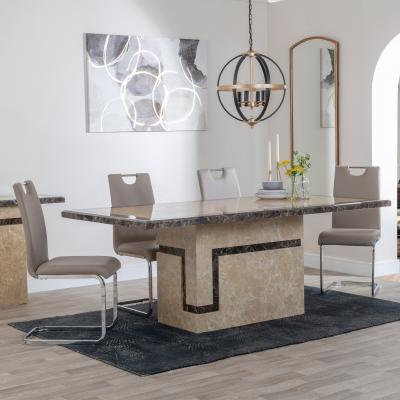 Product photograph of Venice Cream Marble Dining Set - Bianco Beige Faux Leather Dining Chair from Choice Furniture Superstore