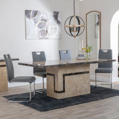 Product photograph of Venice Cream Marble Dining Set - Bianco Grey Faux Leather Dining Chair from Choice Furniture Superstore
