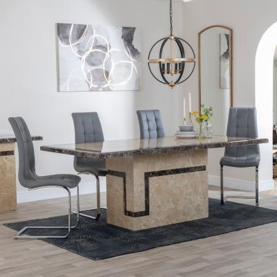 Product photograph of Venice Cream Marble Dining Set - Jamison Grey Faux Leather Dining Chair from Choice Furniture Superstore