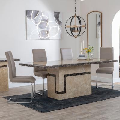 Product photograph of Venice Cream Marble Dining Set - Roma Beige Faux Leather Dining Chair from Choice Furniture Superstore