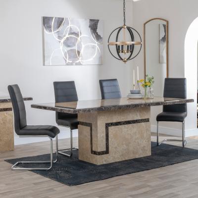 Product photograph of Venice Cream Marble Dining Set - Roma Black Faux Leather Dining Chair from Choice Furniture Superstore