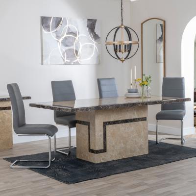 Product photograph of Venice Cream Marble Dining Set - Roma Grey Faux Leather Dining Chair from Choice Furniture Superstore
