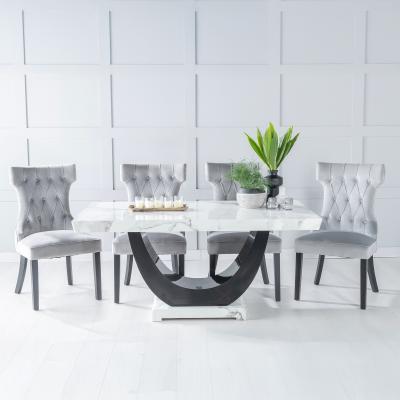 Product photograph of Madrid White Marble Dining Set - Courtney Light Grey Fabric Dining Chair from Choice Furniture Superstore