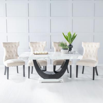 Product photograph of Madrid White Marble Dining Set - Courtney Champagne Fabric Dining Chair from Choice Furniture Superstore