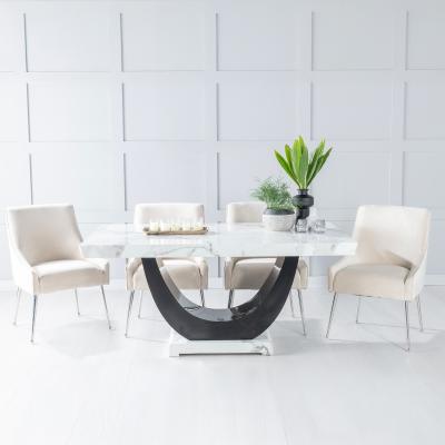 Product photograph of Madrid White Marble Dining Set - Giovanni Champagne Fabric Dining Chair from Choice Furniture Superstore