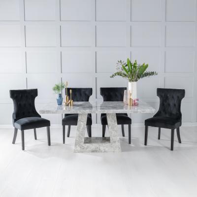 Product photograph of Milan Grey Marble Dining Set - Courtney Black Fabric Chairs from Choice Furniture Superstore