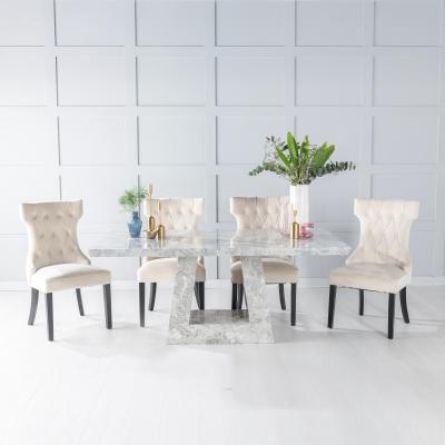 Product photograph of Milan Grey Marble Dining Set - Courtney Champagne Fabric Chairs from Choice Furniture Superstore